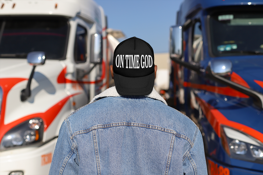 On Time God Retro Black Trucker Hat