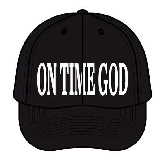 On Time God Retro Black Trucker Hat